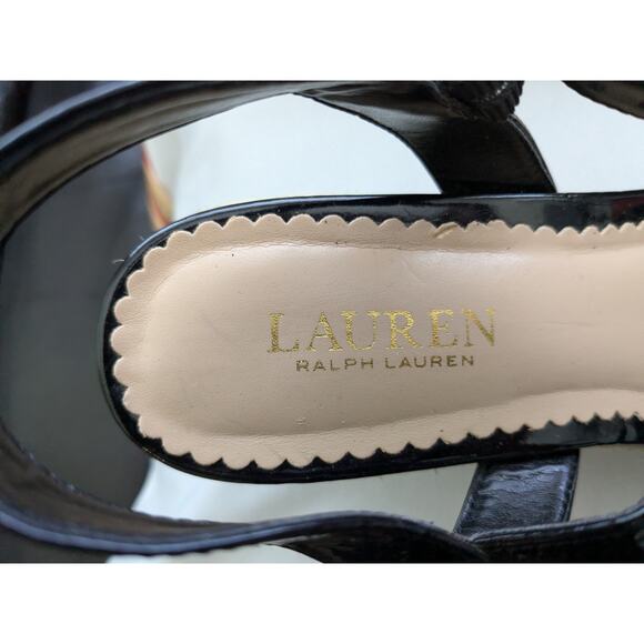 Lauren Ralph Lauren Sz 9B KEARA Shoes Patent Leather Wedge Platform Sandals - Picture 3 of 7